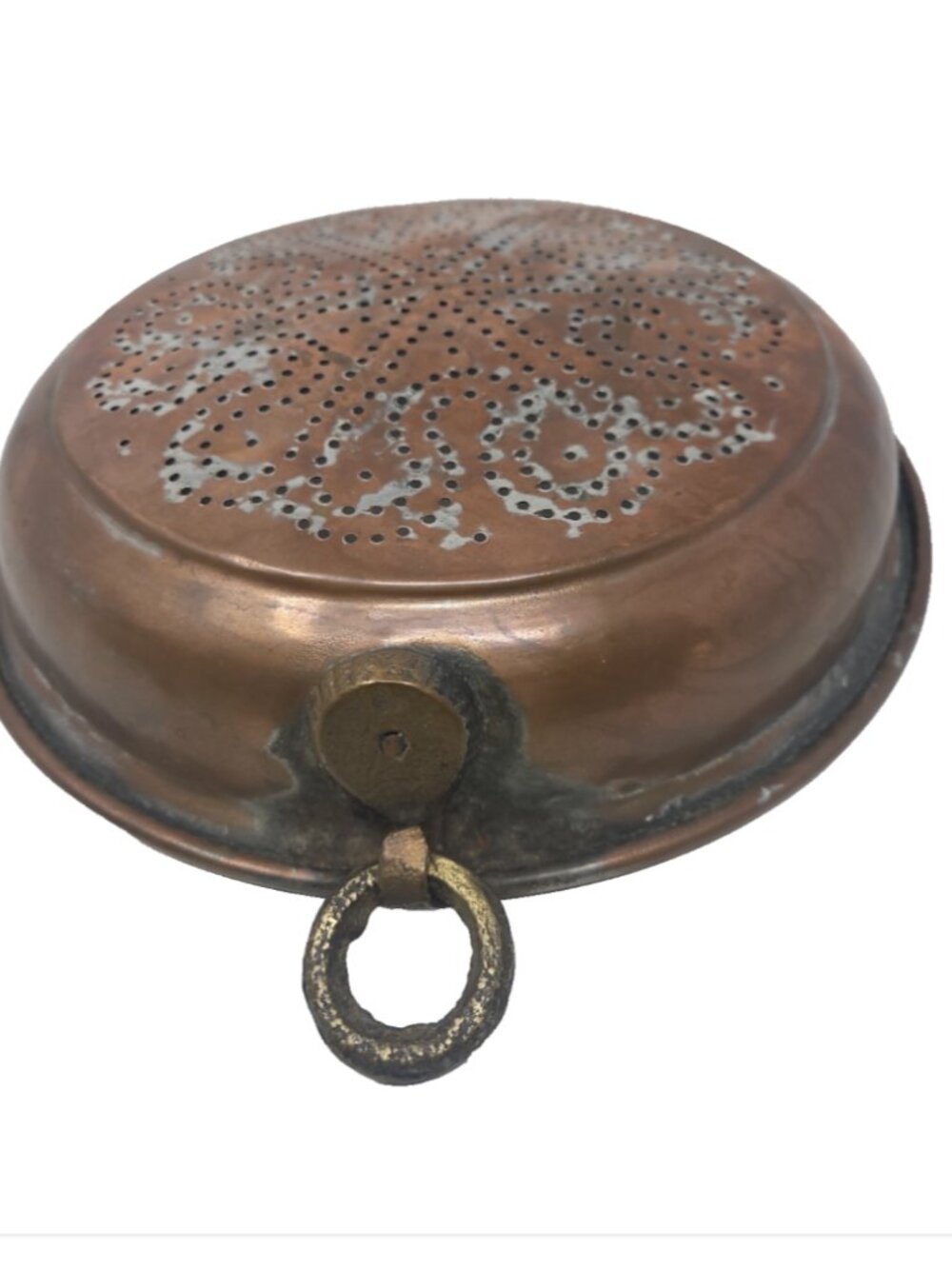 Antique 19th Century French Copper Fruit Strainer Colander Sieve Farmhouse 12"